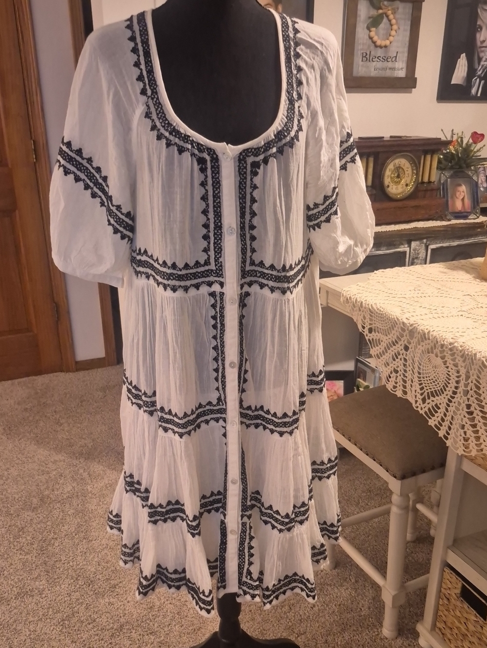 Sundance White Midi Dress with Black Embroidery